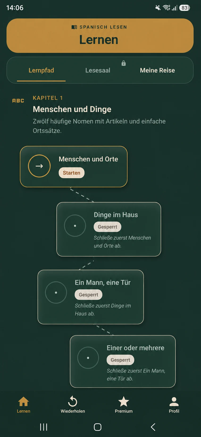 Lernpfad in der App Lexinara